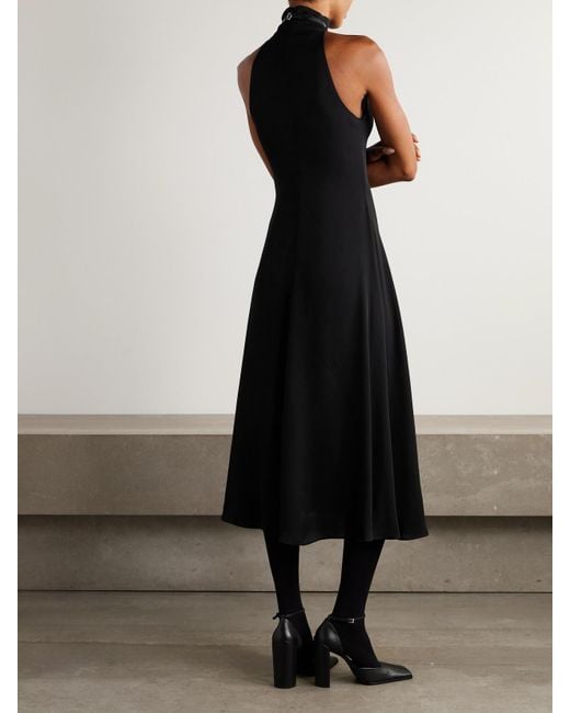 Alaïa Black Cut-Out Embellished Leather-Trimmed Crepe Midi Dress