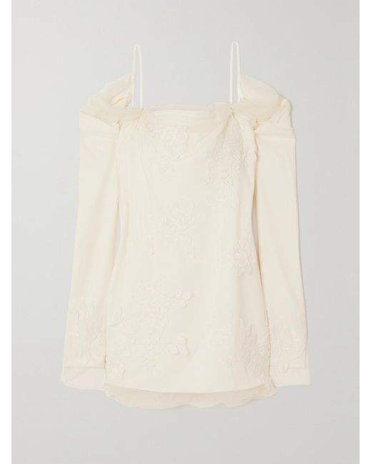 Danielle Frankel Natural Lucy Cold-Shoulder Lace-Trimmed Tulle And Cady Mini Dress