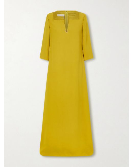 Valentino Garavani Yellow Embellished Satin-Trimmed Silk-Cady Gown