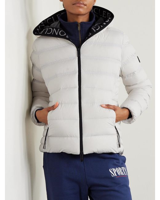 Moncler White Appliquéd Webbing-Trimmed Quilted Shell Down Jacket