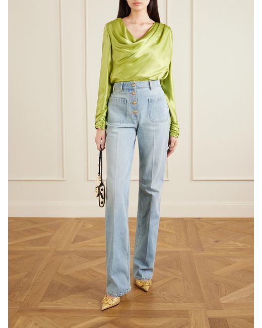 Valentino Garavani Green Silk-Satin Blouse