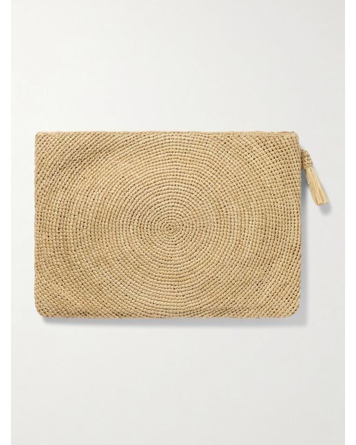 Stella McCartney Natural Clutch Aus Raffiabast Mit Lederbesätzen Und Stickerei