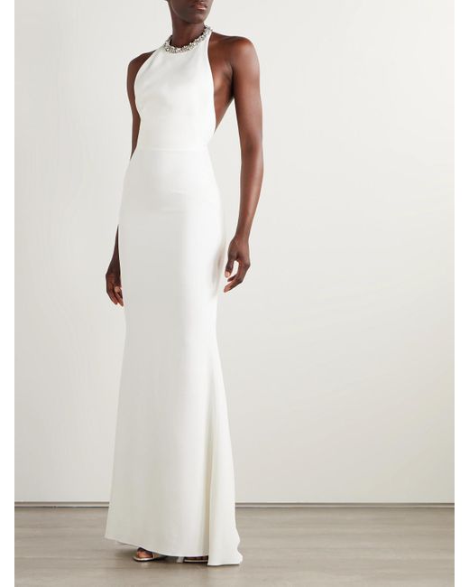 Robe Du Soir Dos Nu En Crêpe Satiné À Cristaux Givenchy en coloris White