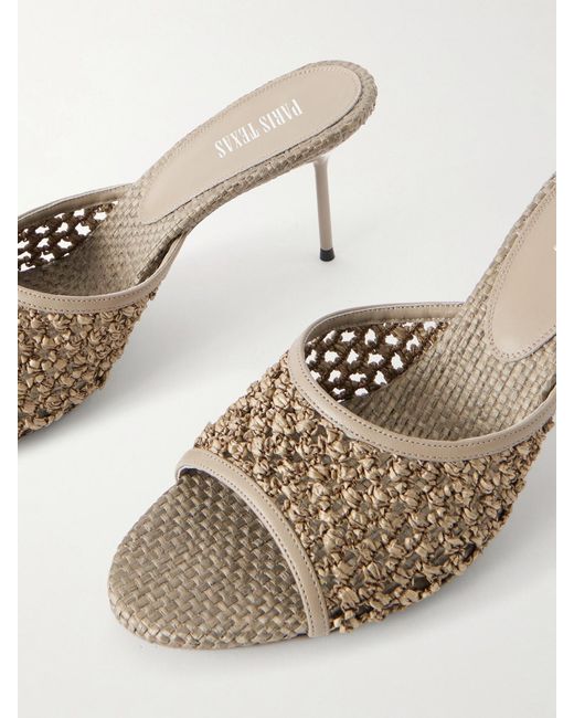 Paris Texas Natural Lidia 70 Leather-Trimmed Straw Mules
