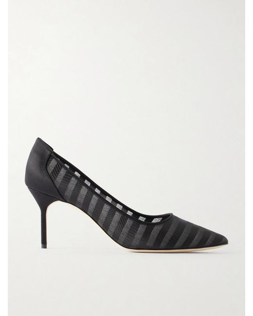 Manolo Blahnik Black Bb 70 Striped Mesh Pumps