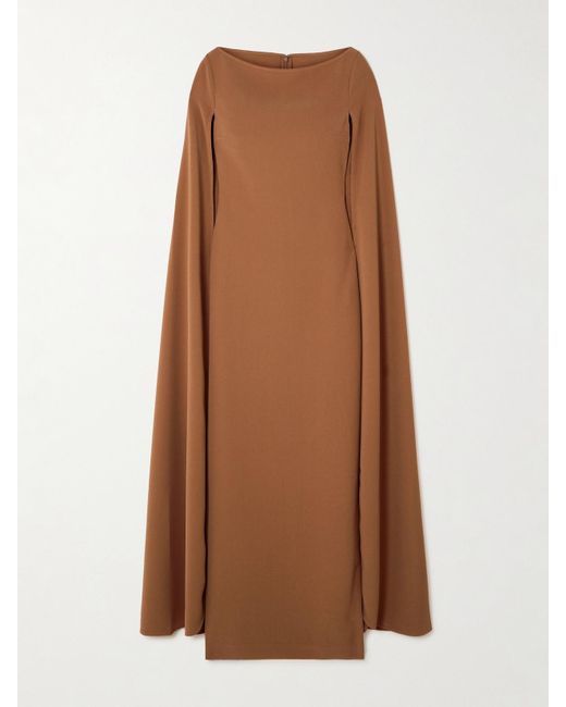 Solace London Brown Sadie Cape-Effect Crepe Gown