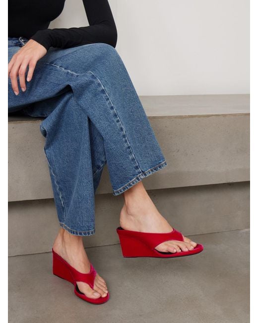 Alaïa Red Tong 75 Wedges Aus Samt