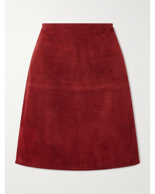 Loulou de Saison Red Engel Paneled Suede Midi Skirt