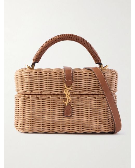 Saint Laurent Brown Gaby Vanity Schultertasche Aus Korbgeflecht Mit Lederbesätzen