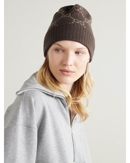 Gucci Brown Beanie Aus Kaschmir Mit Jacquard-Muster