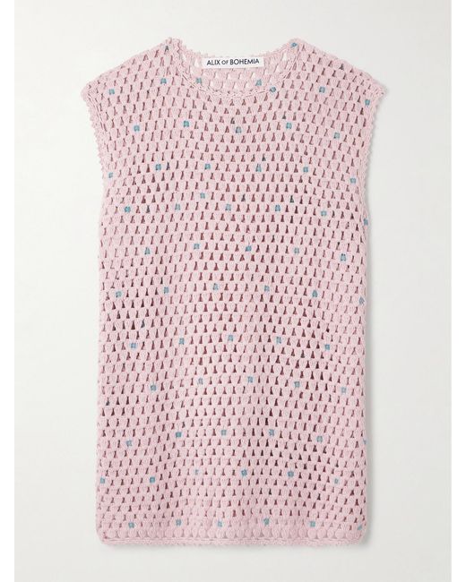 Alix Of Bohemia Pink Nolan Embellished Crocheted Cotton Tunic