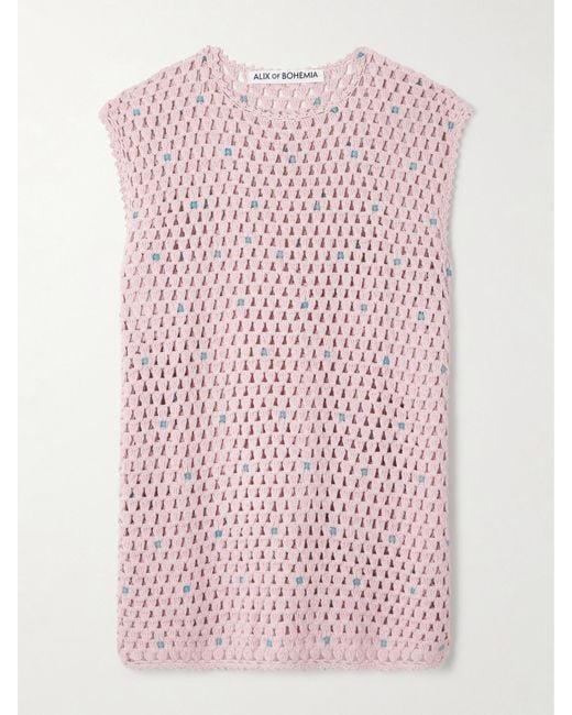 Alix Of Bohemia Pink Nolan Embellished Crocheted Cotton Tunic
