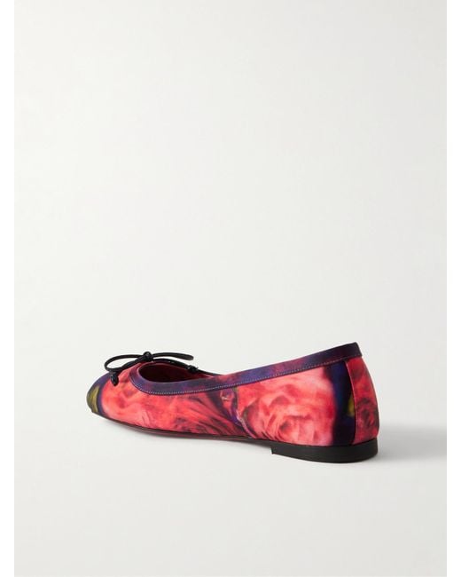 Christian Louboutin Red Mamadrague Ballerinas Aus Glänzendem Crêpe Mit Blumenprint Und Schleife