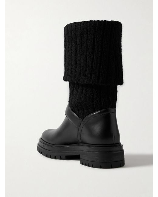 Gianvito Rossi Black Thurso Buckled Leather And Ribbed-Knit Ankle Boots