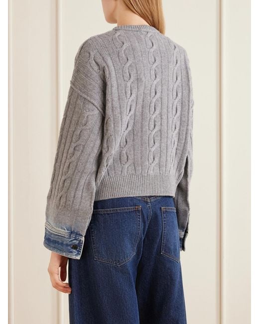 Haikure Gray Karine Denim-Trimmed Cable-Knit Cotton Sweater
