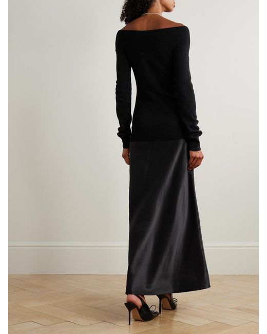 Christopher Esber Black Monument Off-The-Shoulder Layered Cashmere And Silk-Satin Maxi Dress