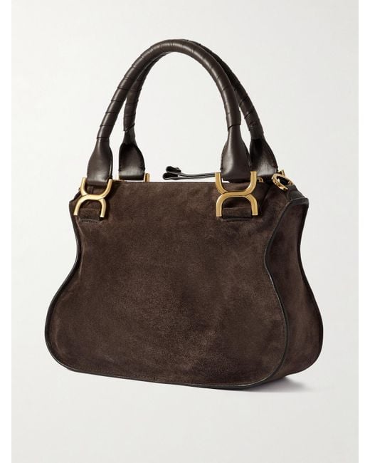 Chloé Brown Marcie Kleine Schultertasche Aus Veloursleder Mit Lederbesätzen