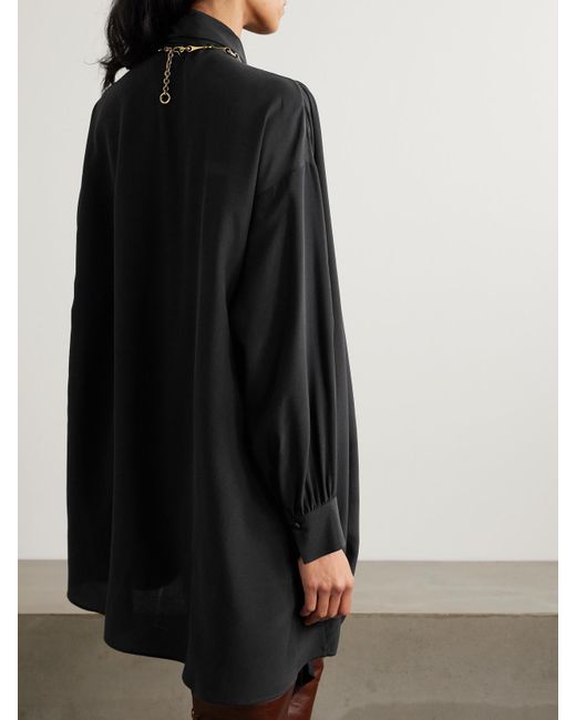 Chloé Black Tie-Detailed Organic Silk Crepe De Chine Mini Dress