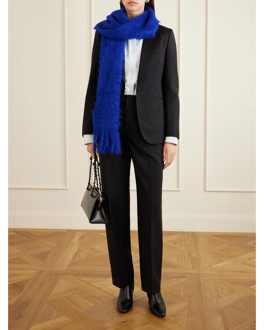 Jil Sander Blue Fringed Virgin Wool Scarf