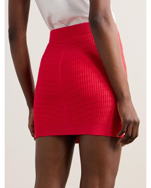 Balmain Red Minirock Aus Rippstrick Mit Zierknöpfen