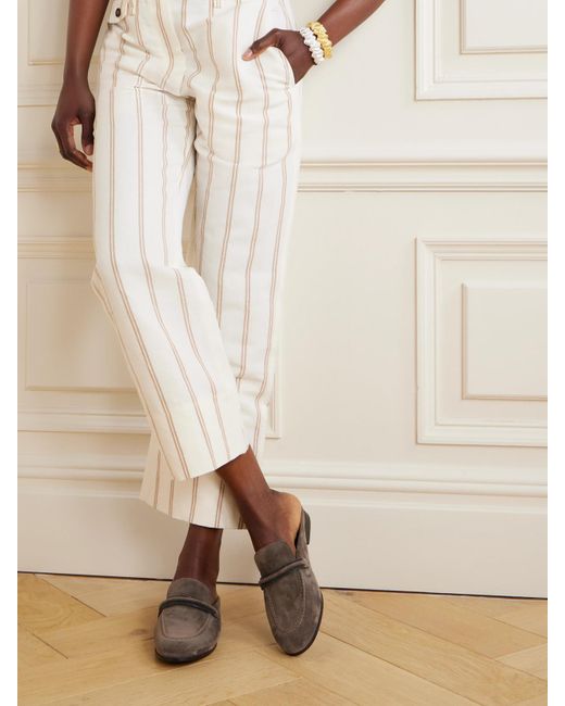 Brunello Cucinelli Brown Slippers Aus Veloursleder Mit Zierperlen