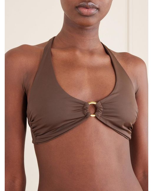 Away That Day Brown Sorrento Embellished Bikini Top