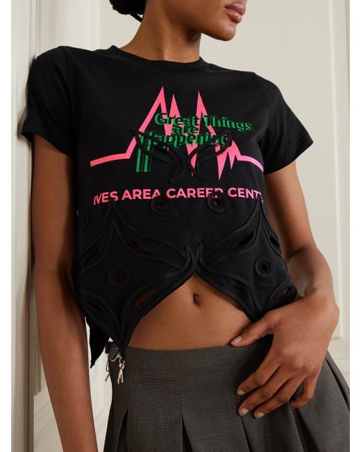 Conner Ives Black Schiffili Layered Cutout Embroidered Cotton And Satin-Jersey Turtleneck Top