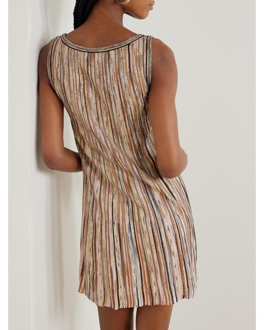 Missoni Natural Striped Sequined Metallic Ribbed-Knit Mini Dress