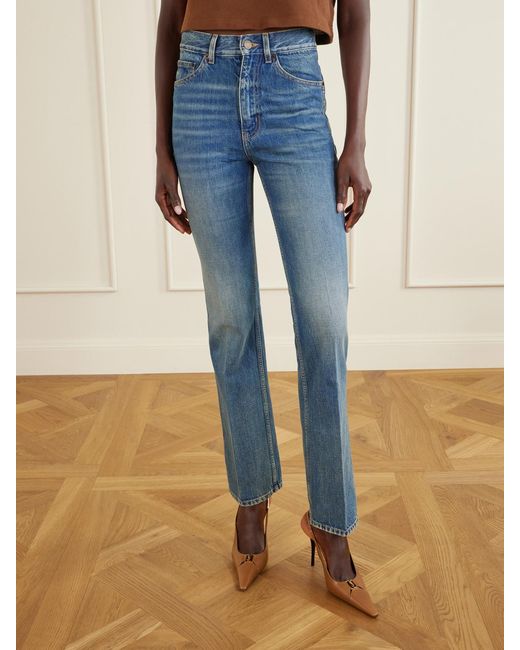 Saint Laurent Blue New Clyde High-Waisted Straight-Leg Pants