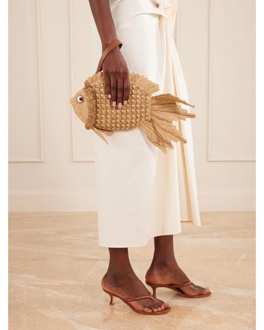 Anya Hindmarch Natural Fish Raffia And Leather-Trimmed Clutch