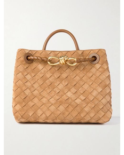 Bottega Veneta Natural Andiamo Small Intrecciato Suede Tote