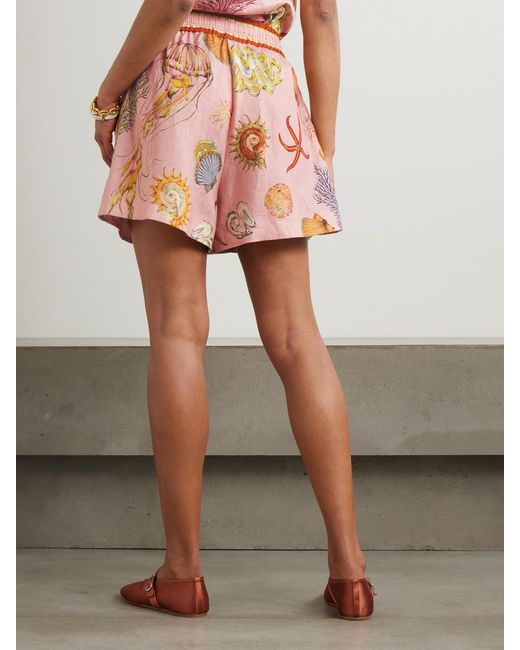 ALÉMAIS Pink Sam Pauletto Nereids Printed Linen-Gauze Shorts