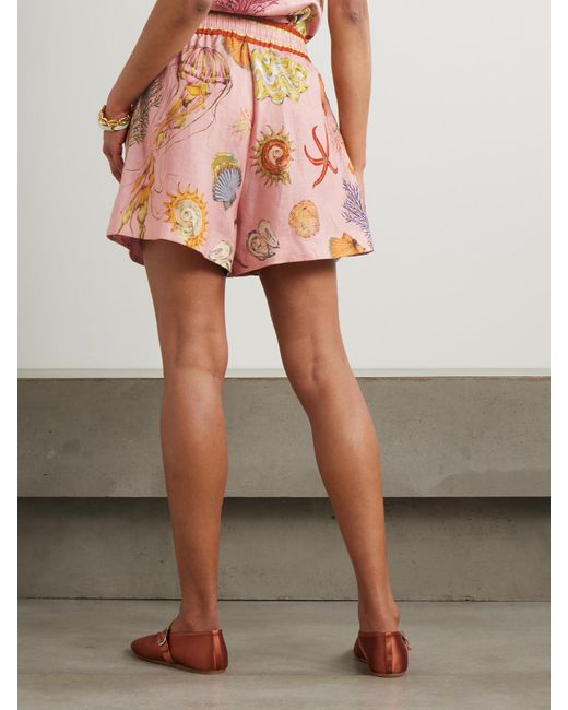 ALÉMAIS Pink Sam Pauletto Nereids Printed Linen-Gauze Shorts