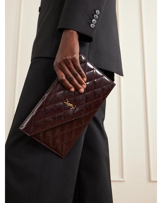 Saint Laurent Black Paris Matelassé Patent-Leather Clutch