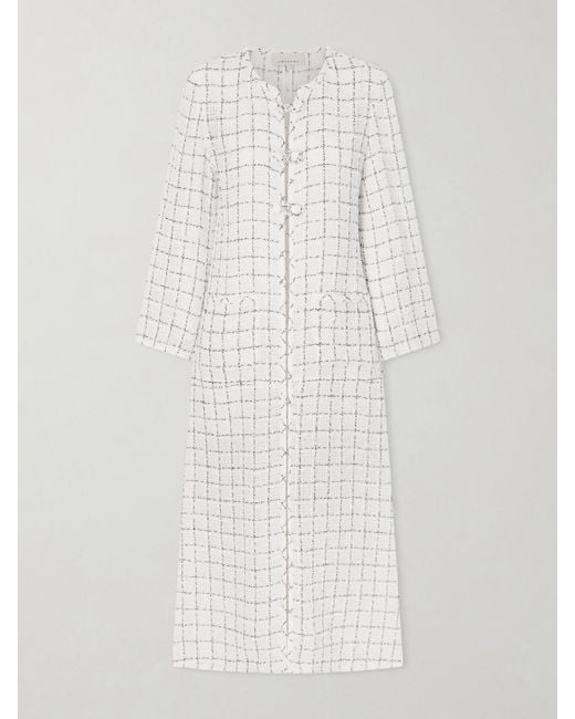 LIBEROWE White Agatha Checked Tweed Cotton-Blend Coat