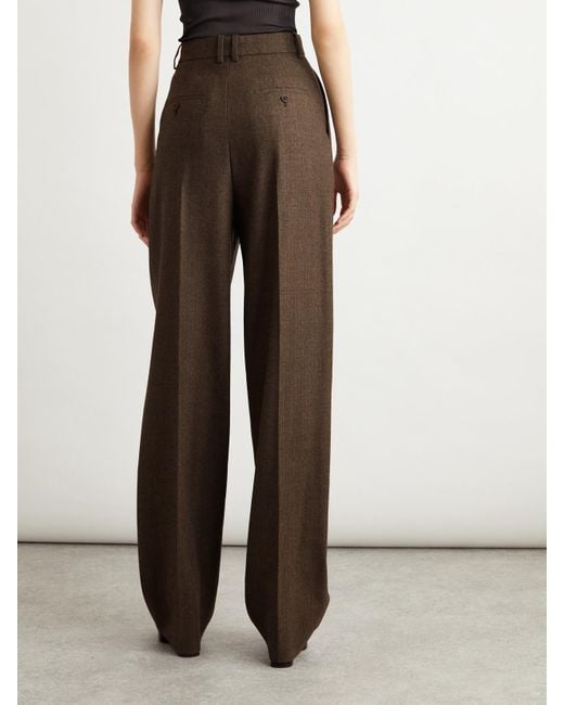 Saint Laurent Brown Hose Mit Weitem Bein Aus Wolle Mit Fischgratmuster Und Falten