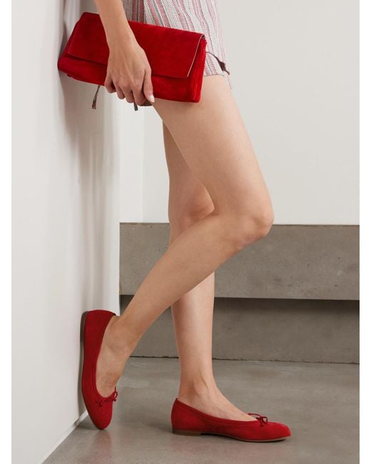 Manolo Blahnik Red Veralli Bow-Detailed Suede Ballet Flats