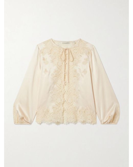 Doen Natural Lucine Lace-Trimmed Silk-Satin Blouse