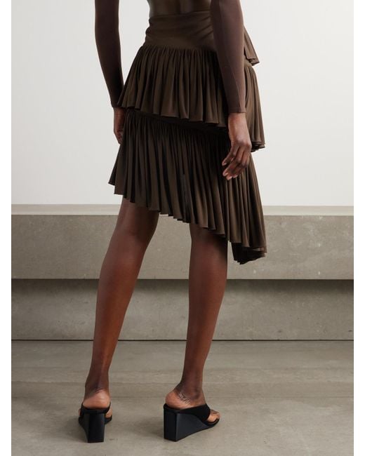 Alaïa Brown Tiered Asymmetric Jersey Mini Skirt