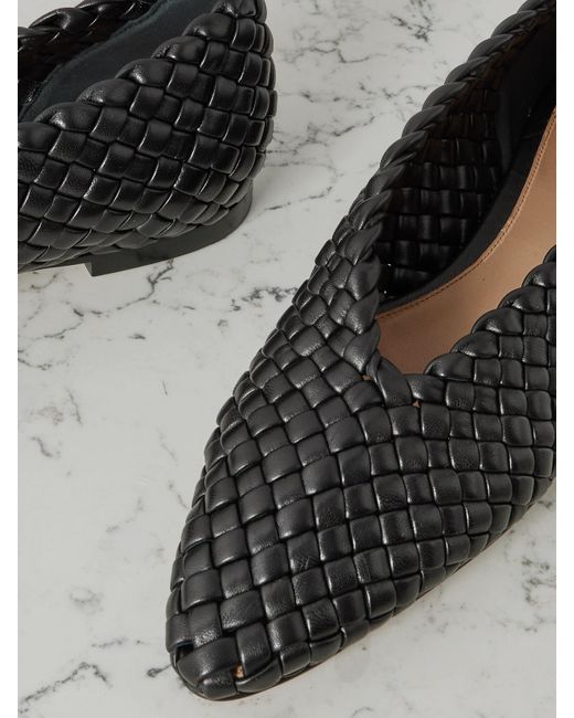 Bottega Veneta Black Sofia Intrecciato Leather Point-Toe Flat