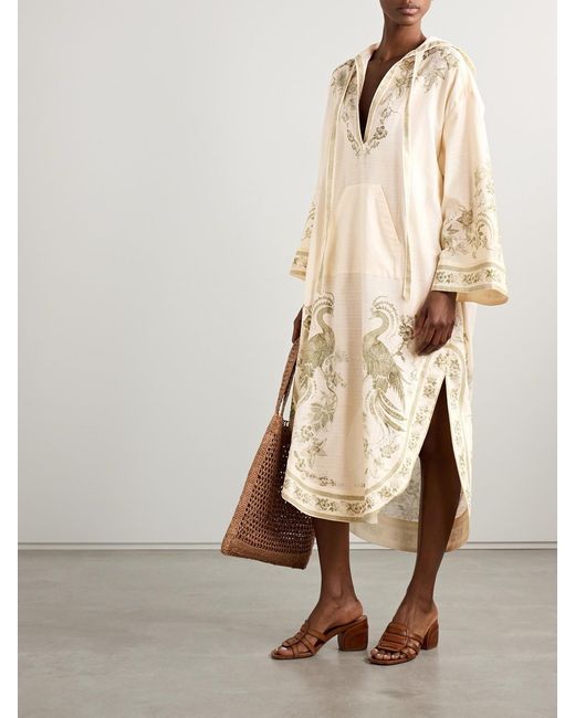Zimmermann Natural Ascension Hooded Printed Cotton-Voile Midi Dress