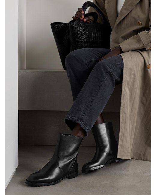 Manolo Blahnik Black Motosa Leather Ankle Boots