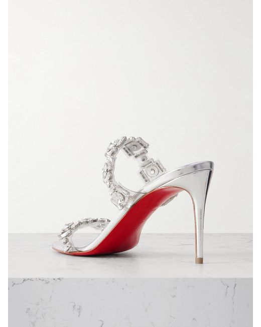 Christian Louboutin White Just Jewel 85 Mules Aus Pvc Und Leder Mit Kristallen