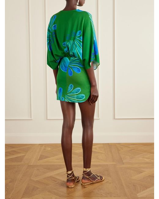 Themis Z Blue Alcmene Printed Satin Mini Dress
