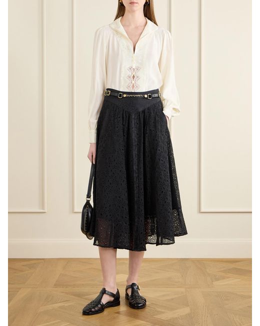 Maison Mayle Black Djuna Broderie Anglaise Silk Midi Skirt