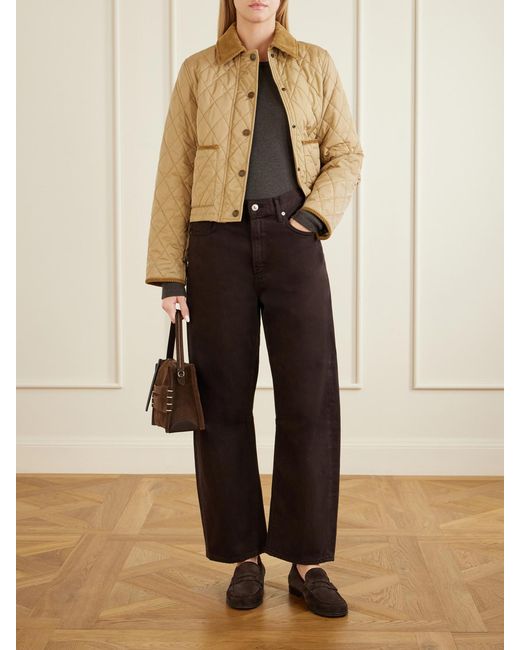 Burberry Natural Cropped Corduroy-Trimmed Quilted Shell Jacket