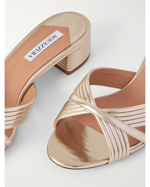Aquazzura Natural Sundance 35 Metallic Leather Mules