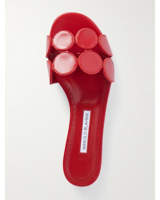Manolo Blahnik Red Haribalmu 10 Cutout Leather Slides