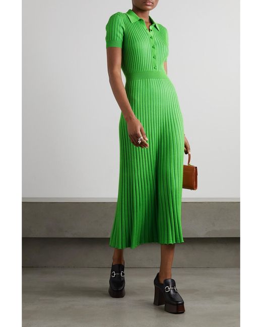 Gabriela Hearst Green Amor Ribbed Cashmere And Silk-Blend Maxi Dress