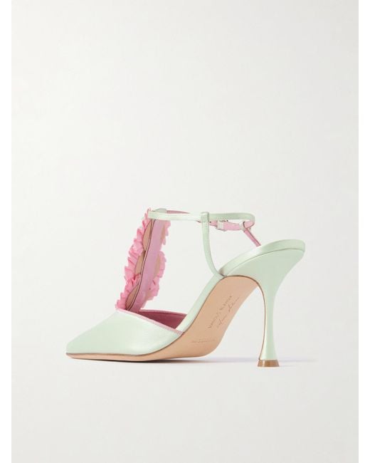 Manolo Blahnik Natural Hebes 90 Appliquéd Satin Mary Jane Pumps